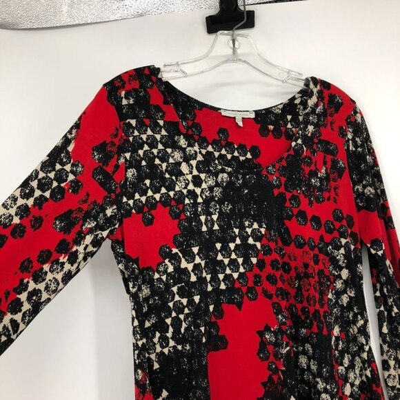 Vivian Wong Red Black abstract tunic flowy 3/4 sleeve blouse Small - Picture 7 of 12